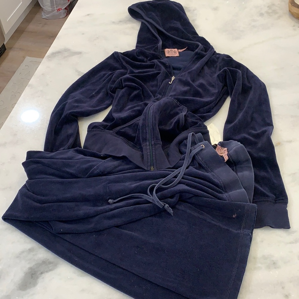 Juicy Couture Navy Blue Velour Hoodie & Sweatpants Set